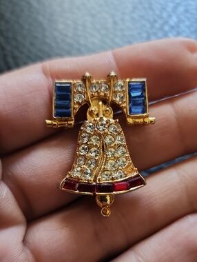 VTG Rafaelian Gold-Tone Bell Brooch with Blue and Red Stones